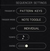 Synthesizer/MIDI Settings toggle switch Press on the speaker icon (on the right edge of the Pitch Sequencer) to toggle between Synthesizer controls and Sequencer Global Settings panel.
