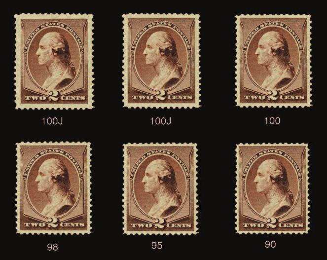 Below are images of six beautifully centered Scott No. 210 stamps with the centering grades that PSE would assign to them. The differences between the stamps are in margin size.