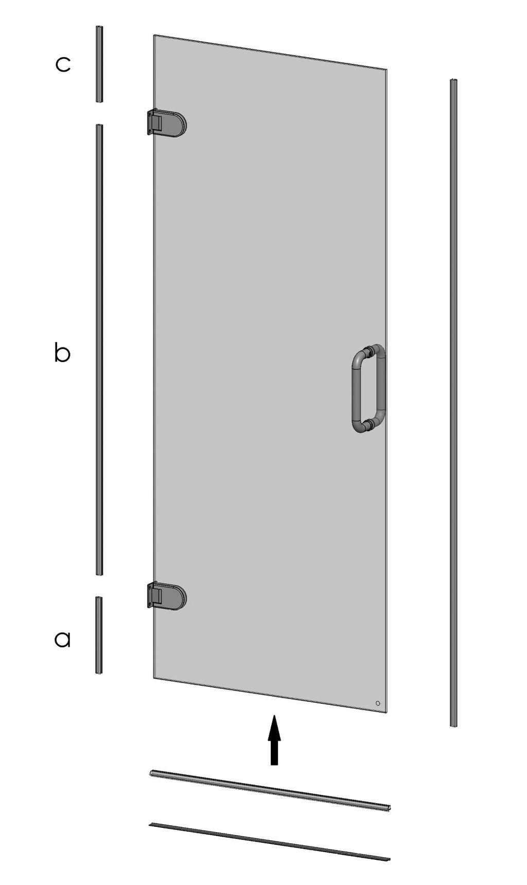 Step 2 - Bottom Rail and Seal Fitting - Single Door Only ➃ ➂ ➅ ➁ 1. Measure accurately between the walls, using this measurement cut the bottom rail to length using a hacksaw. 2. Place a bead of silicon down the full length of the bottom rail.