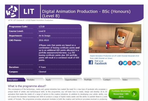 Application for Digital Animation Production Application information on the LIT site for Digital Animation