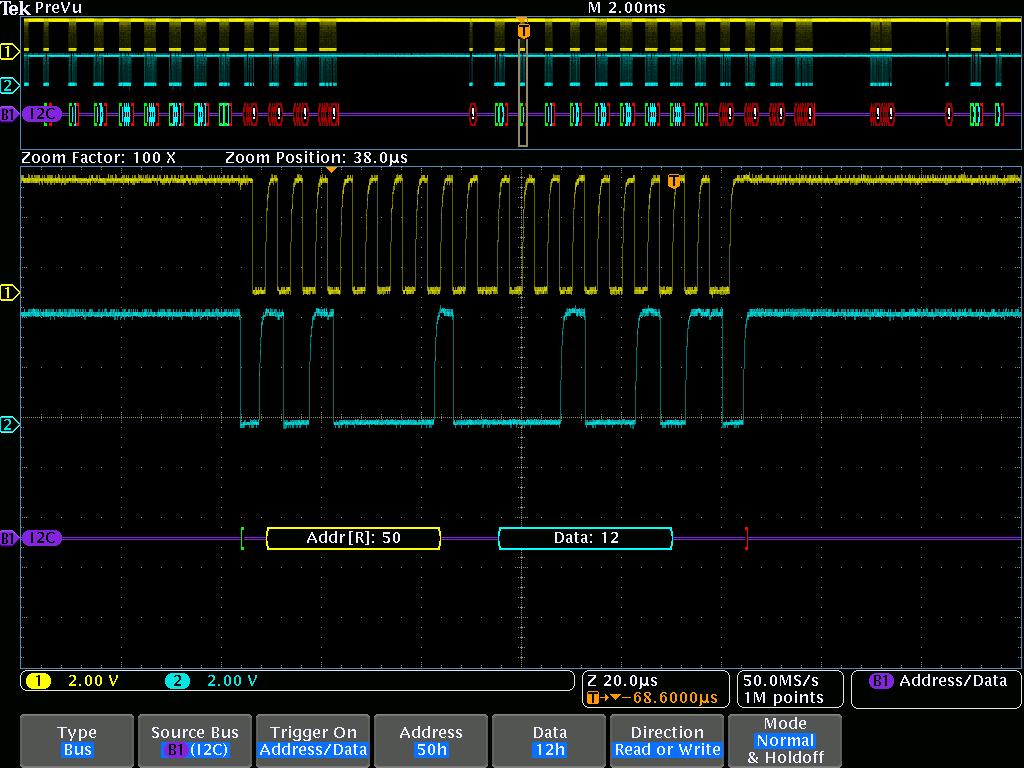 Wave Inspector Navigation and Search: Simplifying Waveform Analysis Zoom Figure 2. Navigating through a long acquisition of an I 2 C bus. Figure 1A.