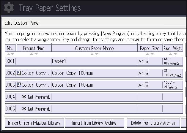 Description of Paper Icons Description of Paper Icons You can check the custom paper status by checking the paper icon in the "Edit Custom Paper" screen.
