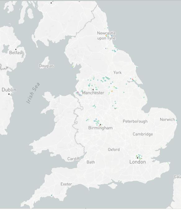 Showing how museums in urban areas surrounded by people in deprived areas Filtering map so it shows museums with more