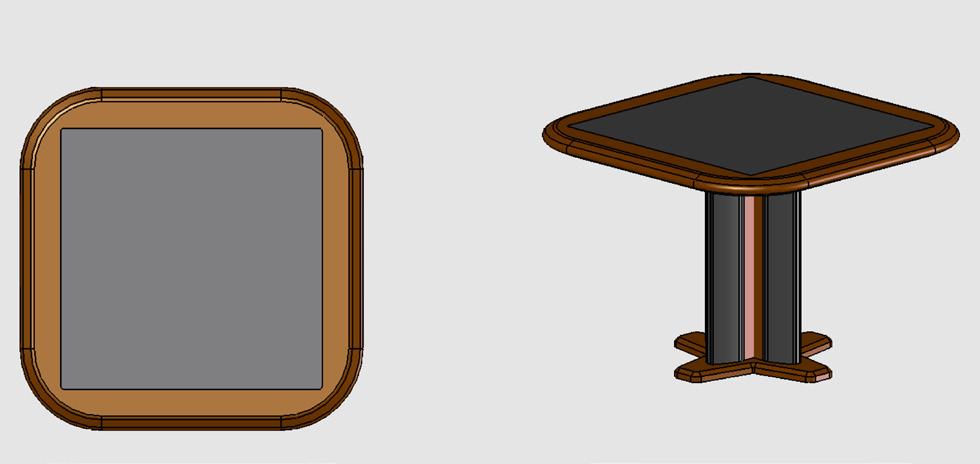 There are two versions of the Meeting Table for Four. One version is a table with a solid cherry top and a soft and durable writing surface.