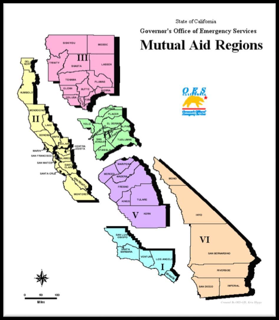 California 58 Counties 6 Mutual Aid Regions Home Rule State Power of local city or county to establish own system of self-government Gaps: - Every County is