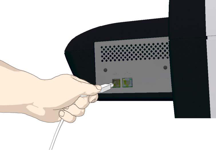 The interface-connection-panel is found at the back of the scanner on its left side when facing the back. 2. Connect the B-connector end (square shaped) end to a USB port on the scanner.