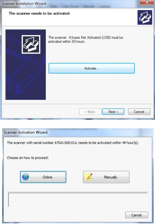 Installation 13 Scanner Activation 14 Activate the scanner You must activate your scanner with its licence before you can use it. Please follow the Scanner Activation Wizard s instructions.
