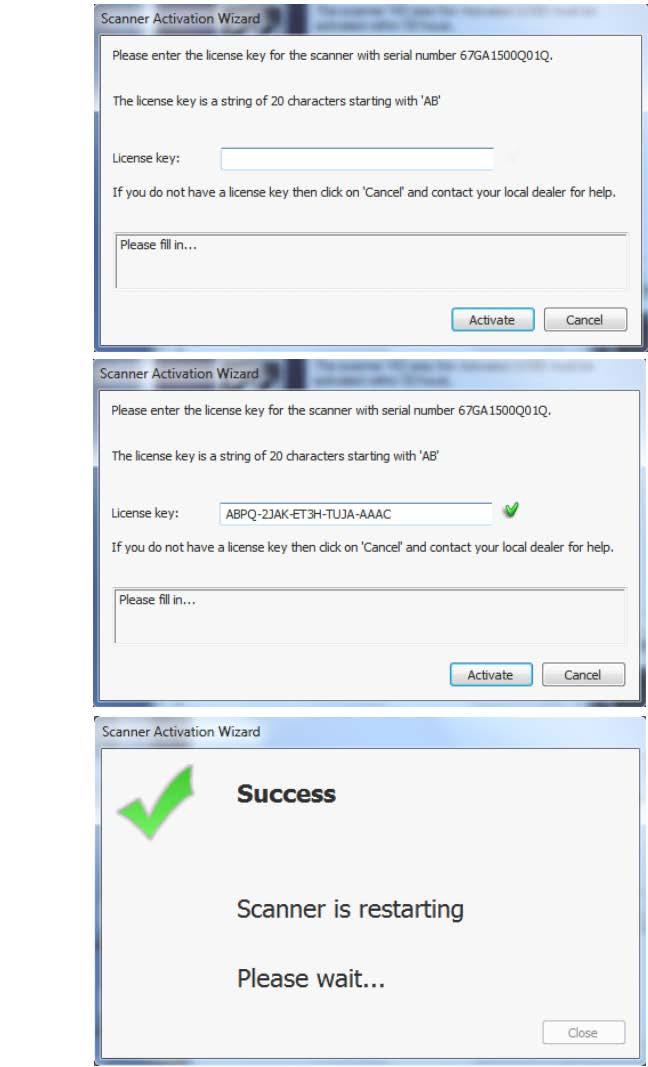 Installation 14 Scanner Activation - Online 15a Online activation Online activation is very easy. You only need your license key.