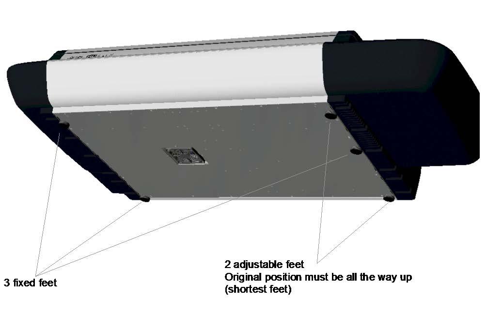 Installation 6 2 Adjust the scanner s feet for sturdy placement The scanner rests on feet placed at the bottom of the scanner. There are 3 fixed feet and 2 adjustable feet (total of 5 feet).