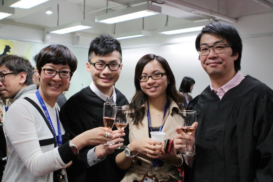Celebrating with co-workers on their earning of Advanced Diploma in Business Management after three years of part-time study (Apr 2012) - (From left to right) Cindy Fan (Associate Director Customer