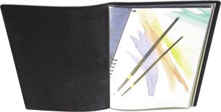 Presentation Books Non-refillable PAMPA Album with stitched sheet-protectors - Black Description Soft black deluxe bonded leather cover press-book Contains 12 or 20 stitched 904 Cristal Laser