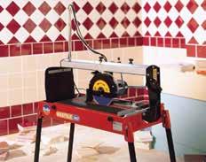 TILE & STONE SAW A rail mounted sliding cutting head enables easy cutting of larger tiles.