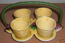 ! We had several responses to our question on the FRUIT BASKET eggcup cruet set that we pictured in last month s Newsletter. Vicki in the U.K. wrote: I have the FRUIT BASKET eggcup holder set (in the yellow colourway) but it doesn't have a handle.