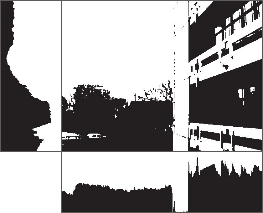 Fig. 1. A mean threshold bitmap. The row and column histograms to the left and below respectively count the number of black pixels in the corresponding line. intensity.
