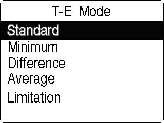 1) Press the key to illuminate MEA. 2) Press or to select T-E or E-E mode, Press to confirm. 8.1.1 T-E Mode: Measurement modes of Standard, Minimum, Difference, Average and limitation can be selected.