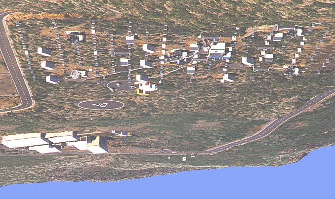 CLUE (Cherenkov Light Ultraviolet Experiment) Site: La Palma (Canarian Islands), 2200 m a.s.l. 9 mirrors F1 1.8 m diameter, 45 m spaced.