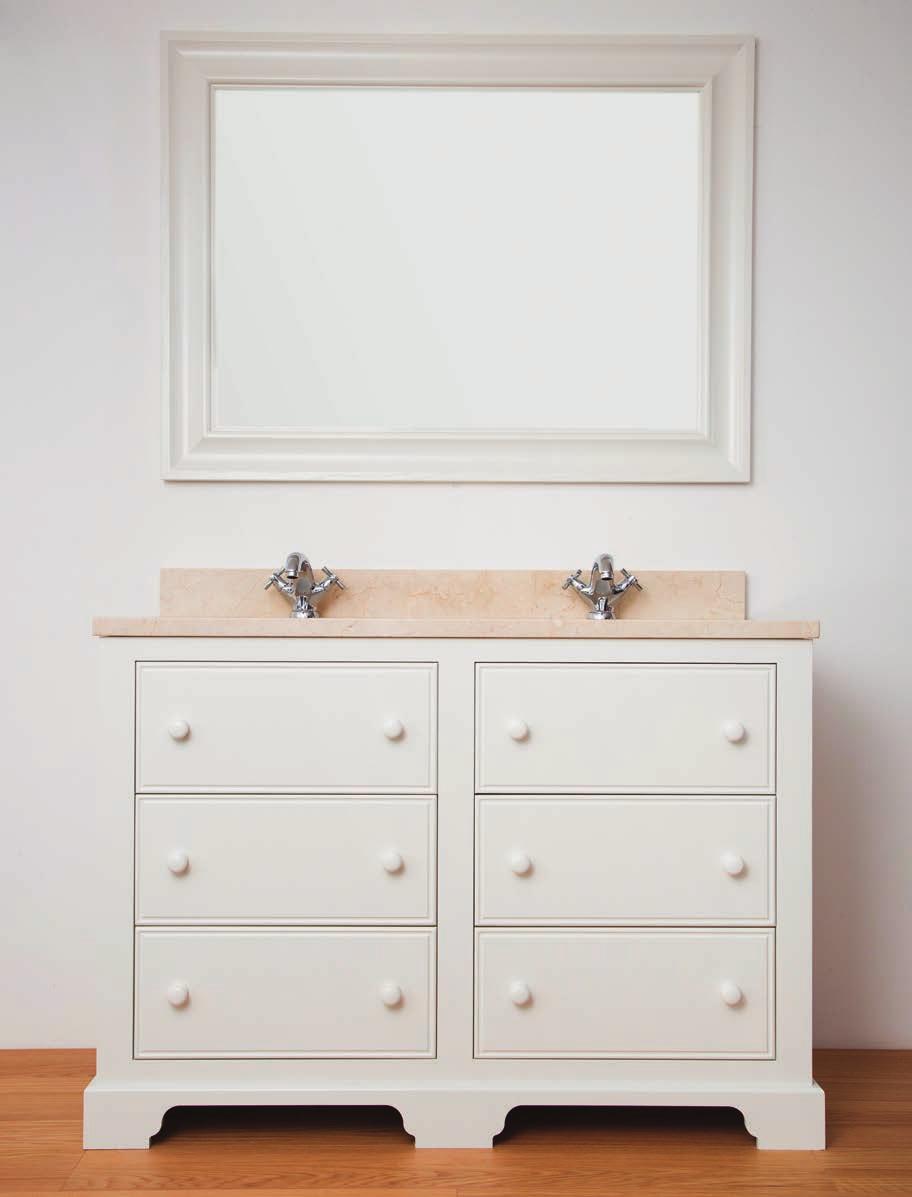 The Sussex Range 6 Drawer vanity unit 1200mm wide in Farrow & Ball Pointing with Crema Marfil