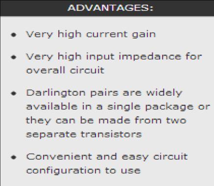 14) State the features of Darlington emitter follower.