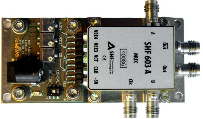 ias oard t delivery, the bias board is mounted on a common base plate, together with the SHF 603 MUX. When using the bias board only one supply voltage of +12V needs to be applied.