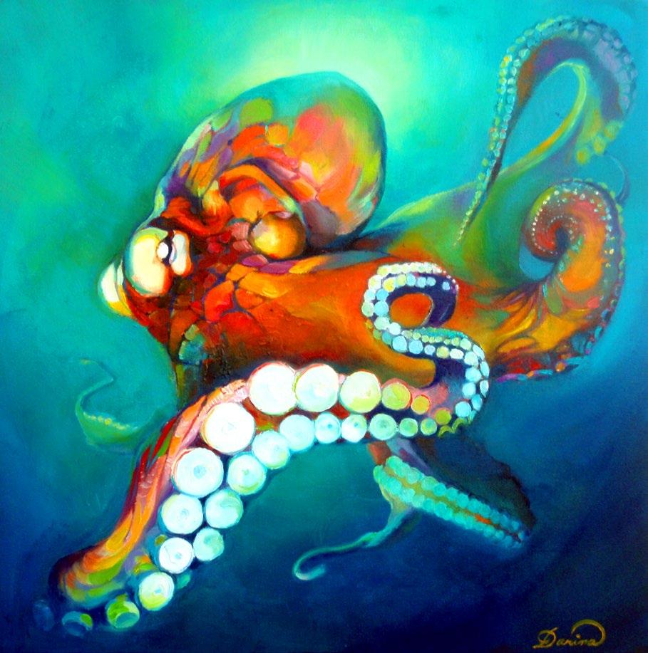 glorious, vibrant and dynamic paintings of marine life, capturing the curious behaviors of animals and sublime nature of the underwater realm.