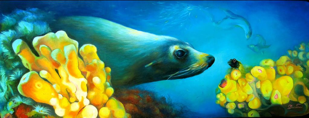 portfolio Just Curious? by. Oil on canvas, 100 x 40cm DD: I am snorkeler. I am just too impatient to spend time with gear preparation to become a scuba diver.