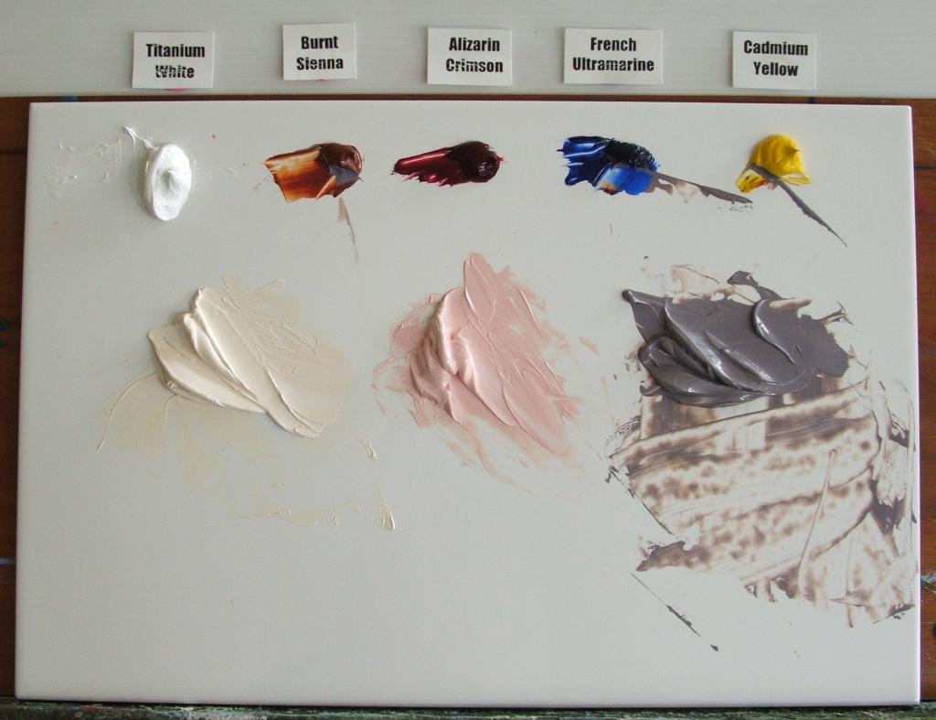 The colours I used were : Titanium White, Burnt Sienna, Alizarin Crimson, French Ultramarine and Cadmium