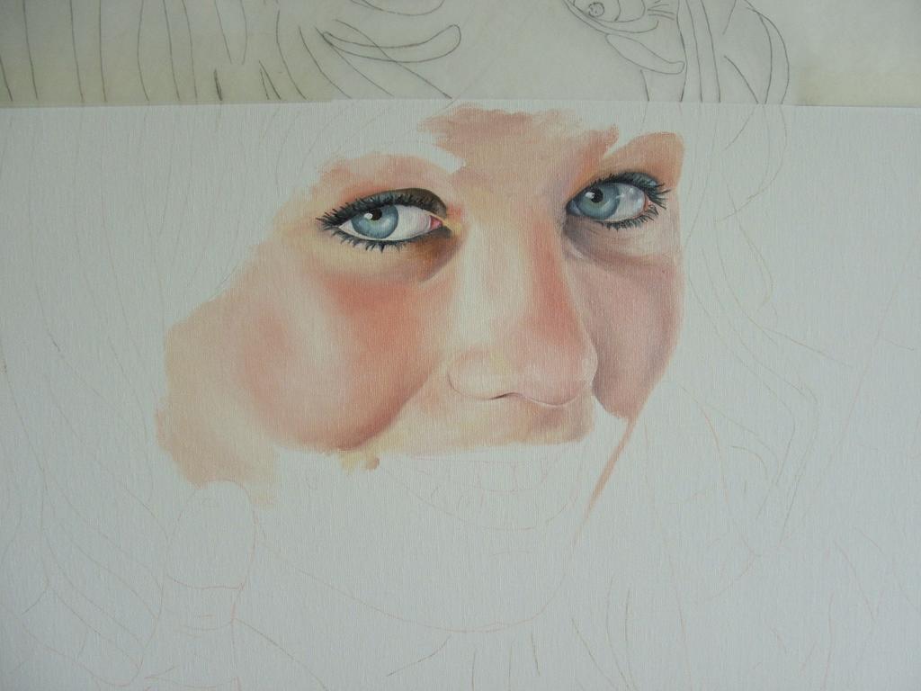Step 7 Moving outward I painted in the two cheeks and the upper lip.