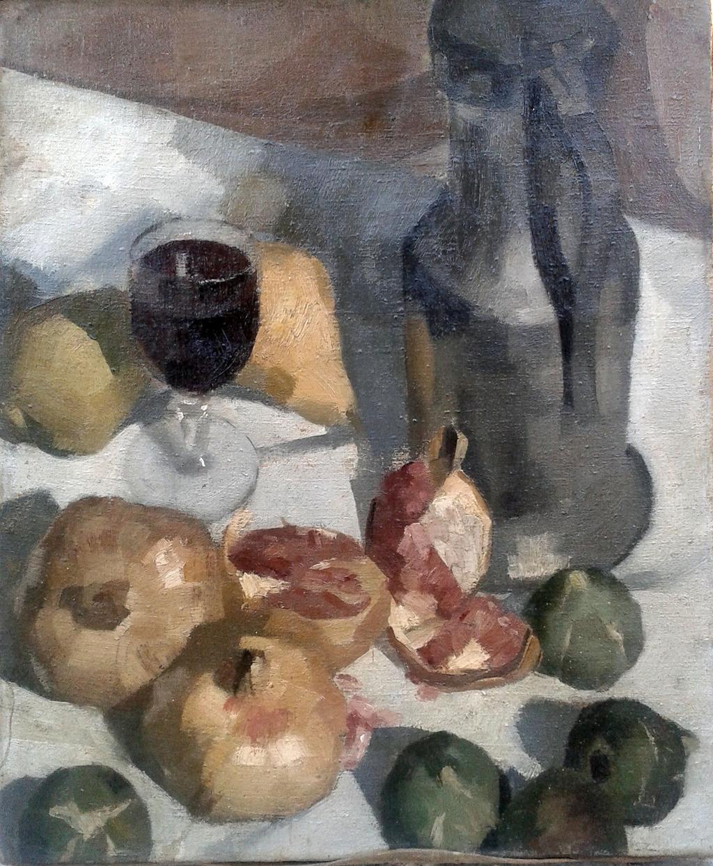 Let me close this newsletter with a wonderfully Césannien stilll life Antoine Martinez (1913-1970) Still life with Figs and Pomegranates, oil on canvas, ca 1943, 46 x 33 cm. 485/ Euros 550.