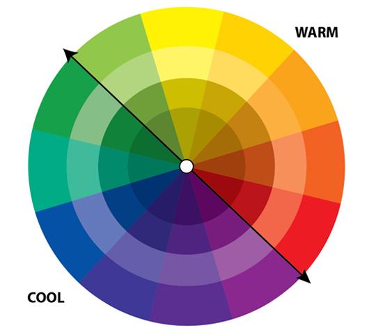 Warm and Cool Warm and cool are terms that describe the mood that colours can induce. Warm colours are yellow, orange, red and their derivatives. The effect is hot and bright.