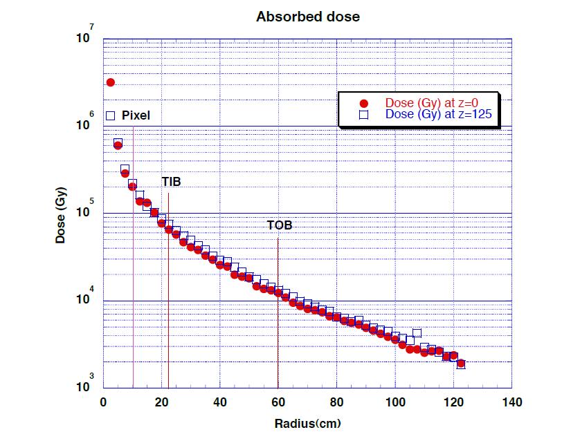 Radiation dose for 4 layers Layer 1 : 1 MGy Layer 2 : 400 kgy Layer 3 : 200 kgy Layer