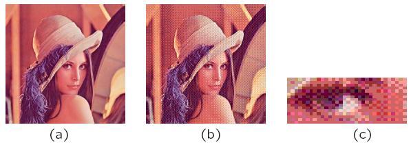 Cont d Fig. 3.10 (a) shows a 24-bit color image of "Lena", and Fig. 3.10 (b) shows the same image reduced to only 5 bits via dithering.