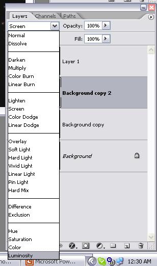 Method 3: Screen/soft light/luminance layering (first pass) 1.