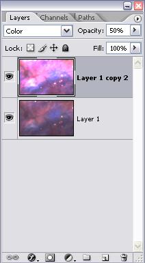 Method 4: Color dodge layering 1. Select upper layer and set opacity to 50% (more or less) 2.