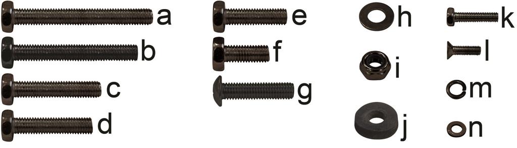 Contents of SEAT-361 Hardware Kit Bag #1 #2 #3 #4 #5 a 10mm x 80 Hex Head Bolts 2 b 10mm x 70 Hex Head Bolts 4 c 10mm x 50 Hex Head Bolts 2 d 10mm x 45 Hex Head Bolts 2 e 10mm x 30 Hex Head Bolts 2 f