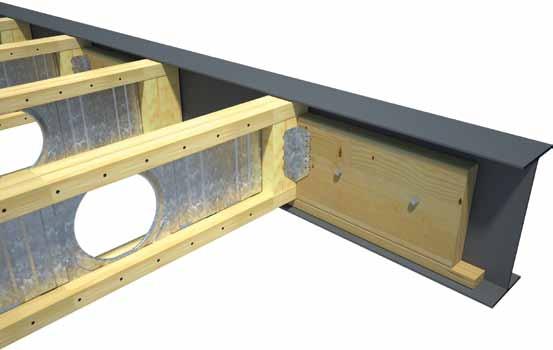 A2. Larger Steel beams TECBEAM joists shallower in depth than steel beams (no notching) Install solid timber blocking in alternate bays Fix blocking securely to the web of the steel beam by bolting,