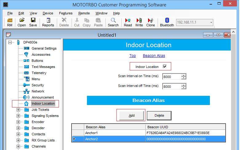 In the right panel, select the Indoor Location checkbox to enable the respective feature on the radio.