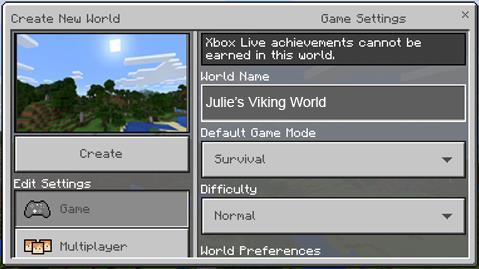 Step 2: Create a new creative mode world Ask pupils to: 1.
