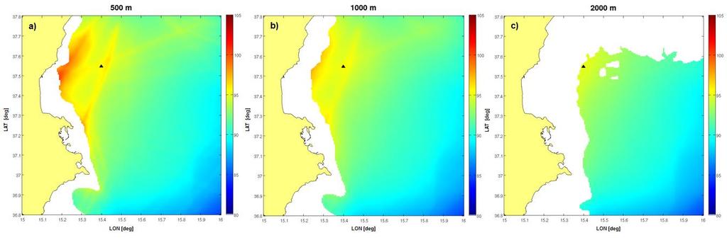 Shipping noise evaluation at different depths Noise levels have been estimated at different frequencies and depths on a grid having mesh size 100m x 100m, with a time resolution of 10 minutes.