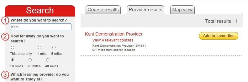 apply to, view the results in the provider view. Click the provider s name to view their description.