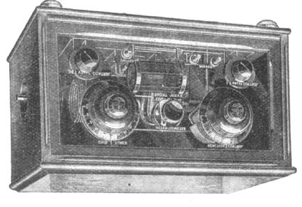 ATLANTIC TWO; 1927, 0-V-1, plate glass front panel, dark oak cabinet, plug-in coils, condenser reaction, 15-550 metres.