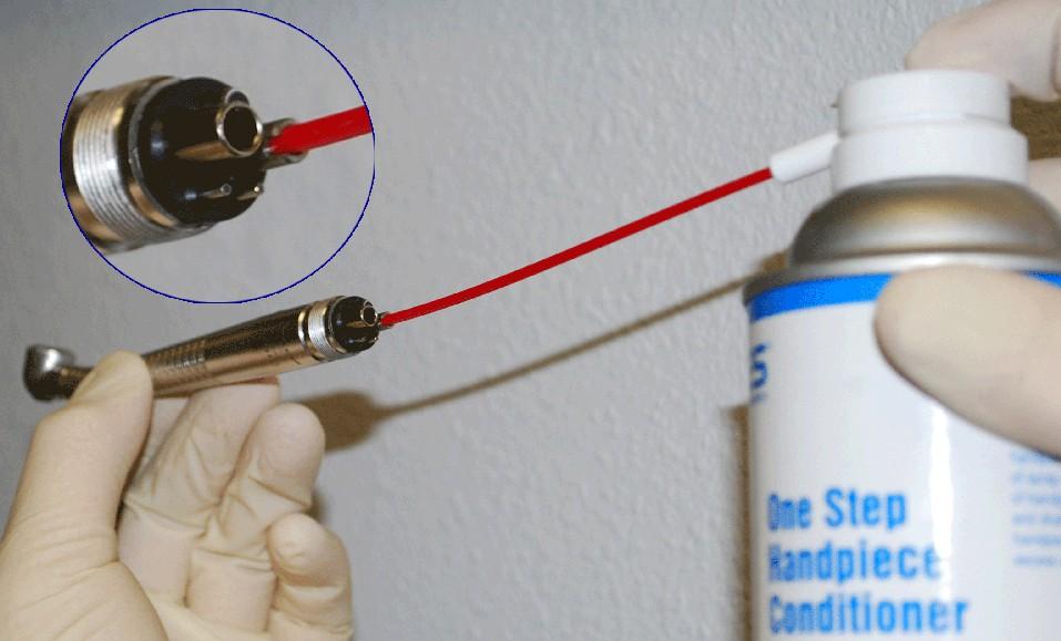 Cleaning the high speed handpiece: 1. Remove the bur. 2. Unscrew the high-speed handpiece from the air-hose coupler. 3.