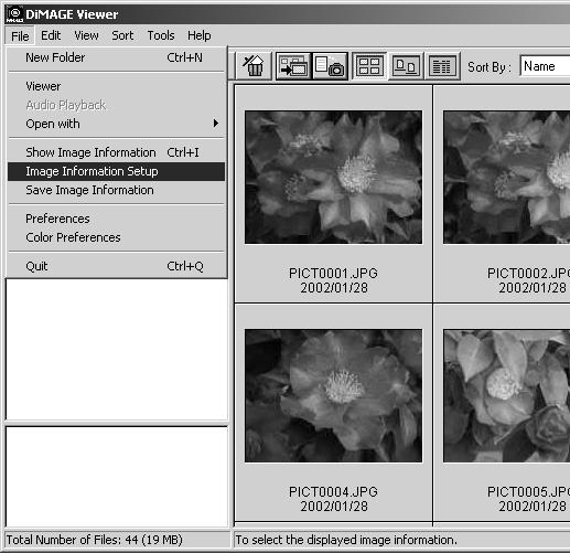 Image information setup The Exif information displayed in the image information window can be edited.
