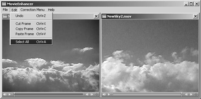 MOVIE ENHANCER Editing movie files The Movie Enhancer can join movie clips together, cut sections from a clip, or copy sections from one clip to another with the edit menu.