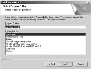 To install the software in the default location F:\Program Files\DiMAGE Viewer, click Next >.