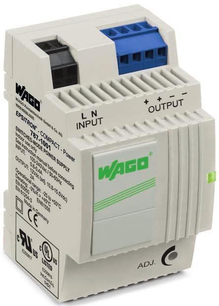 some of the benefits. Thus, WAGO s COMPACT Power Supplies allow distributed control systems to be supplied in flat distribution boxes or operator panels.