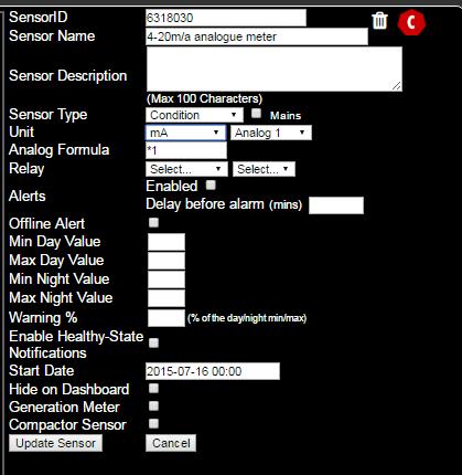 5. Dashboard configuration Following successful login to Realtime Online with your username and password, create new sensor (System > Sensor Setup > Create New Sensor) Enter Sensor ID number located