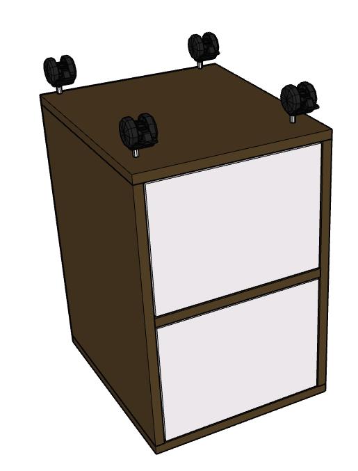 You could also drill through the X horizontals and drive screws through the horizontals into the desk bottom. With the drawer boxes installed, attach the drawer fronts.
