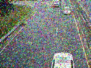 (c) and (d) Pictorial results for Conventional and Improved Kuwahara Filter on traffic video frame (Noise Density=0.3).