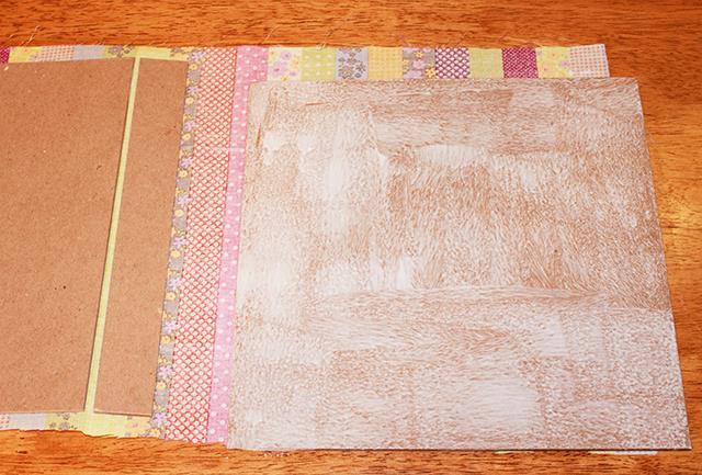 pieces on it in the following order keeping the edges of the book board centered on the fabric: a.