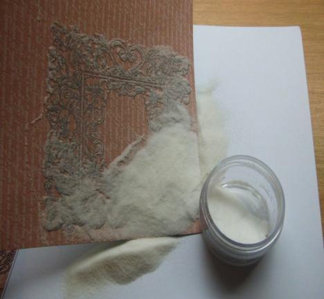 Once it`s covered in embossing powder heat set the piece or stamp